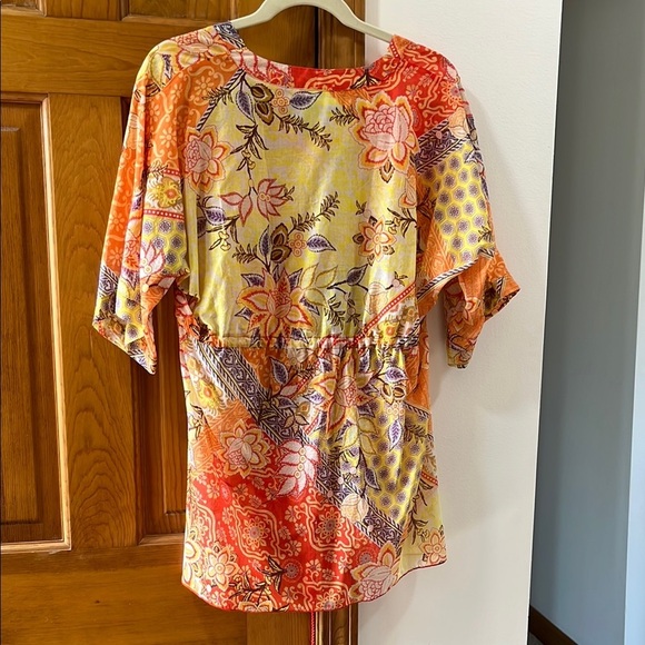 Ivy Jane Mandarin Orange Red Tunic with Functional Drawstring Tie Front - Picture 3 of 4